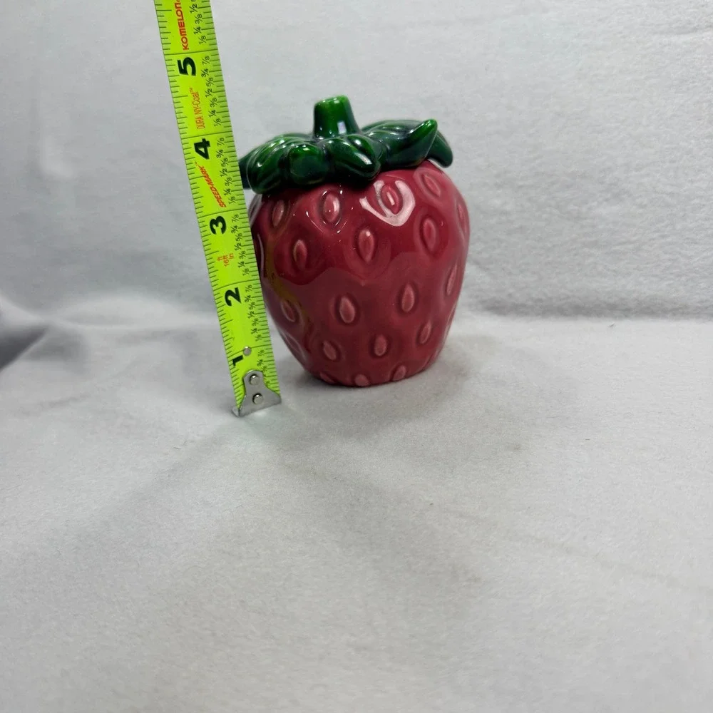 Vintage Occupied Japan Strawberry Ceramic Jam Jar Sugar Bowl Red Green Glossy